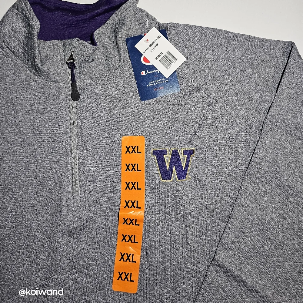 NWT Champion Men's Washington Huskies 1/4 Zip Sweatshirt With Logo Size XXL